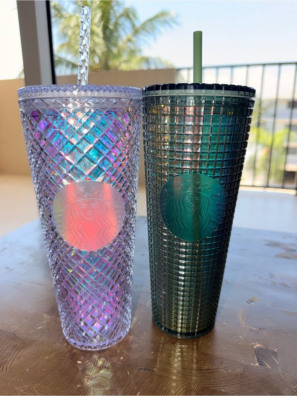Starbucks Iridescent Lavender & Emerald Studded Cold Cups
